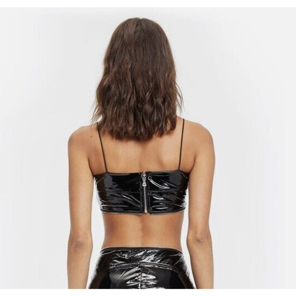 I. Am. Gia. Black Isla Patent Leather Bralette Spaghetti-Strap Zipper Detail XS - Picture 2 of 9